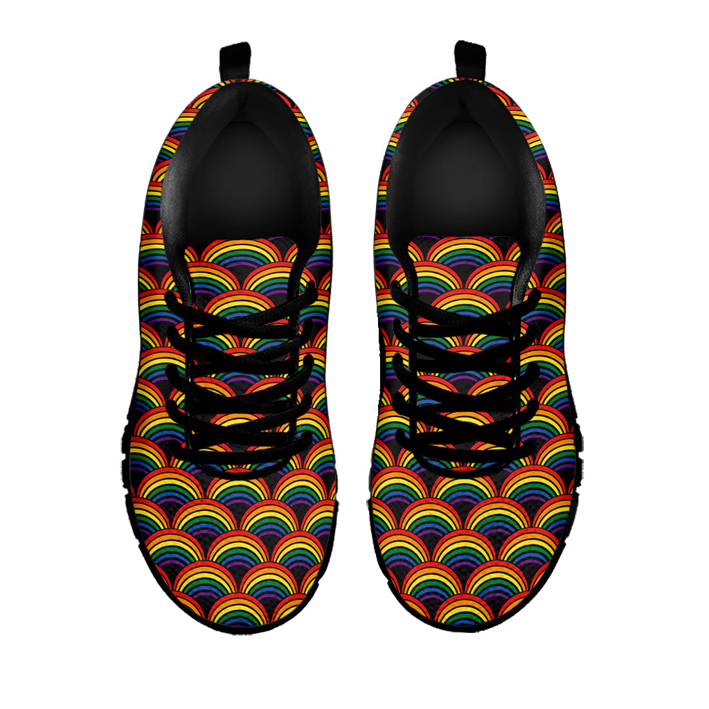 Rainbow Wave Pattern Print Black Sneakers