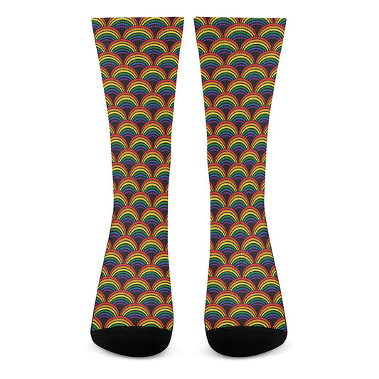 Rainbow Wave Pattern Print Crew Socks