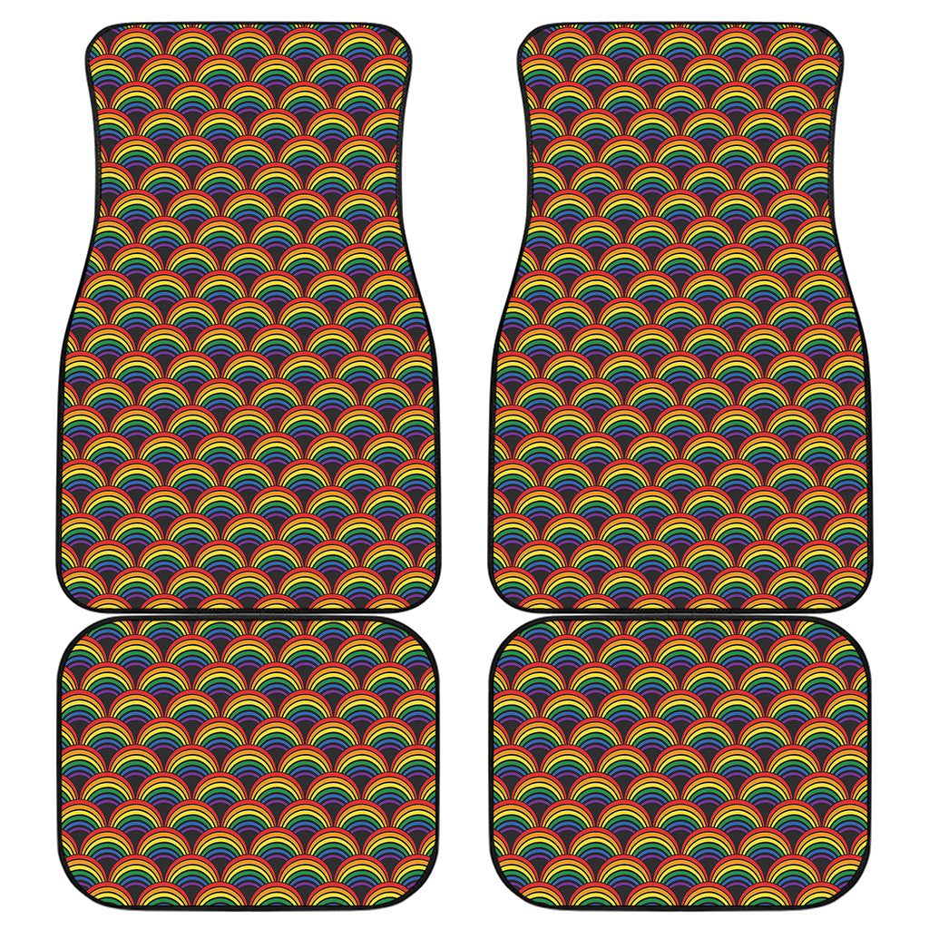 Rainbow Wave Pattern Print Front and Back Car Floor Mats