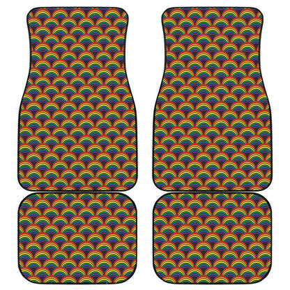 Rainbow Wave Pattern Print Front and Back Car Floor Mats