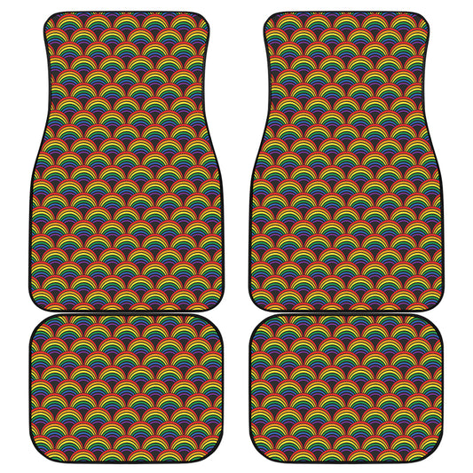 Rainbow Wave Pattern Print Front and Back Car Floor Mats