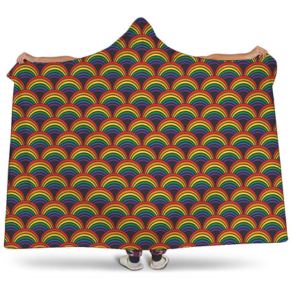 Rainbow Wave Pattern Print Hooded Blanket
