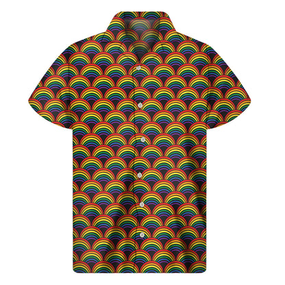 Rainbow Wave Pattern Print Men's Short Sleeve Shirt