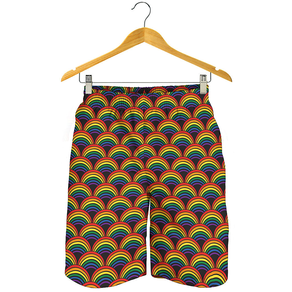 Rainbow Wave Pattern Print Men's Shorts