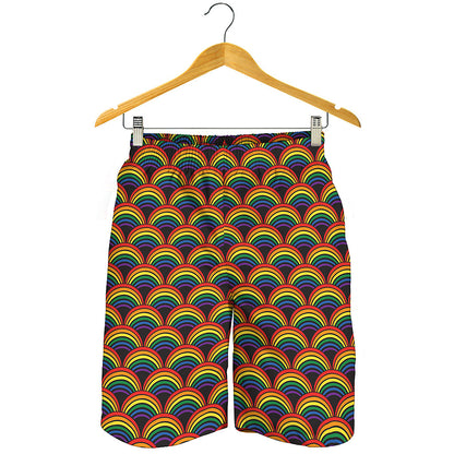 Rainbow Wave Pattern Print Men's Shorts