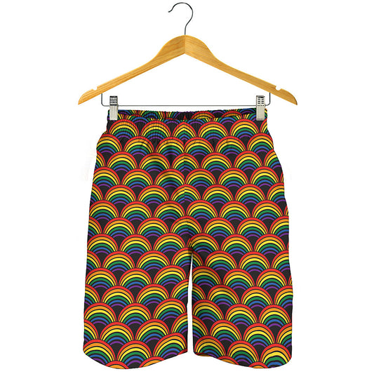 Rainbow Wave Pattern Print Men's Shorts