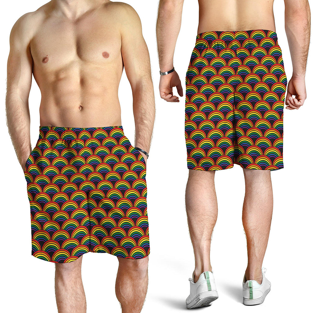 Rainbow Wave Pattern Print Men's Shorts