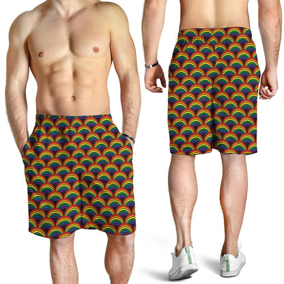 Rainbow Wave Pattern Print Men's Shorts