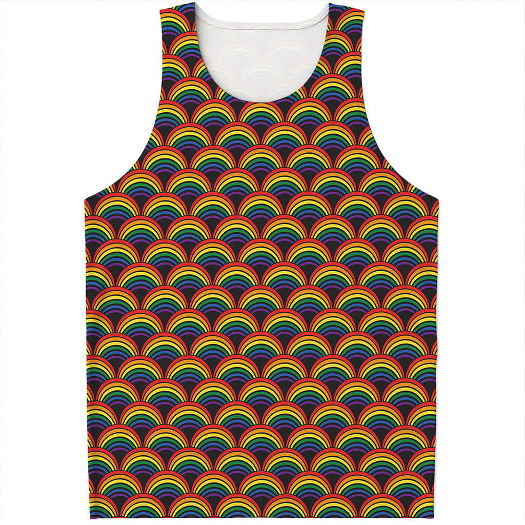 Rainbow Wave Pattern Print Men's Tank Top