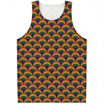 Rainbow Wave Pattern Print Men's Tank Top