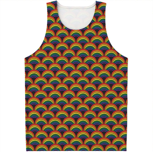 Rainbow Wave Pattern Print Men's Tank Top