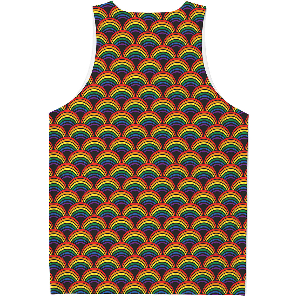 Rainbow Wave Pattern Print Men's Tank Top