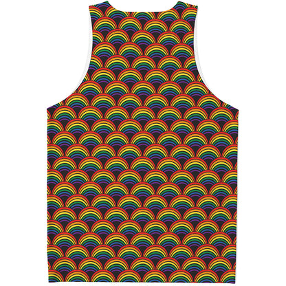 Rainbow Wave Pattern Print Men's Tank Top
