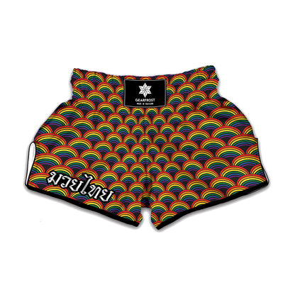 Rainbow Wave Pattern Print Muay Thai Boxing Shorts