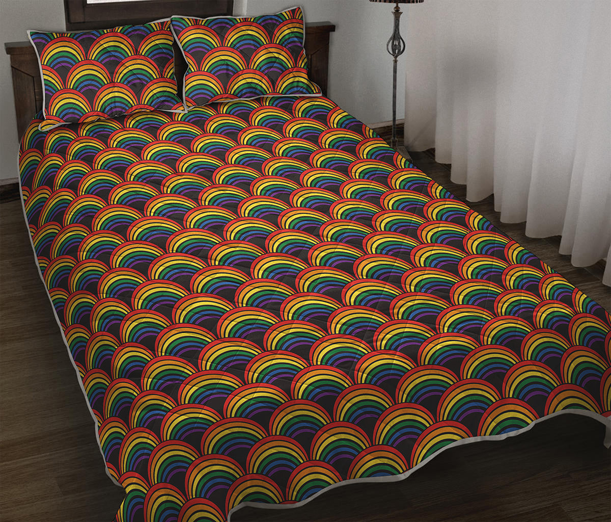 Rainbow Wave Pattern Print Quilt Bed Set