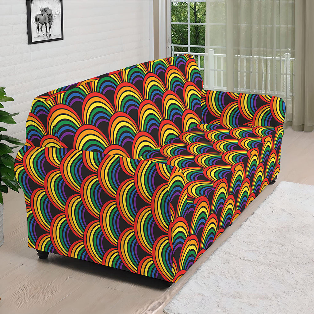 Rainbow Wave Pattern Print Sofa Cover