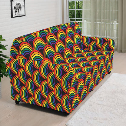Rainbow Wave Pattern Print Sofa Cover