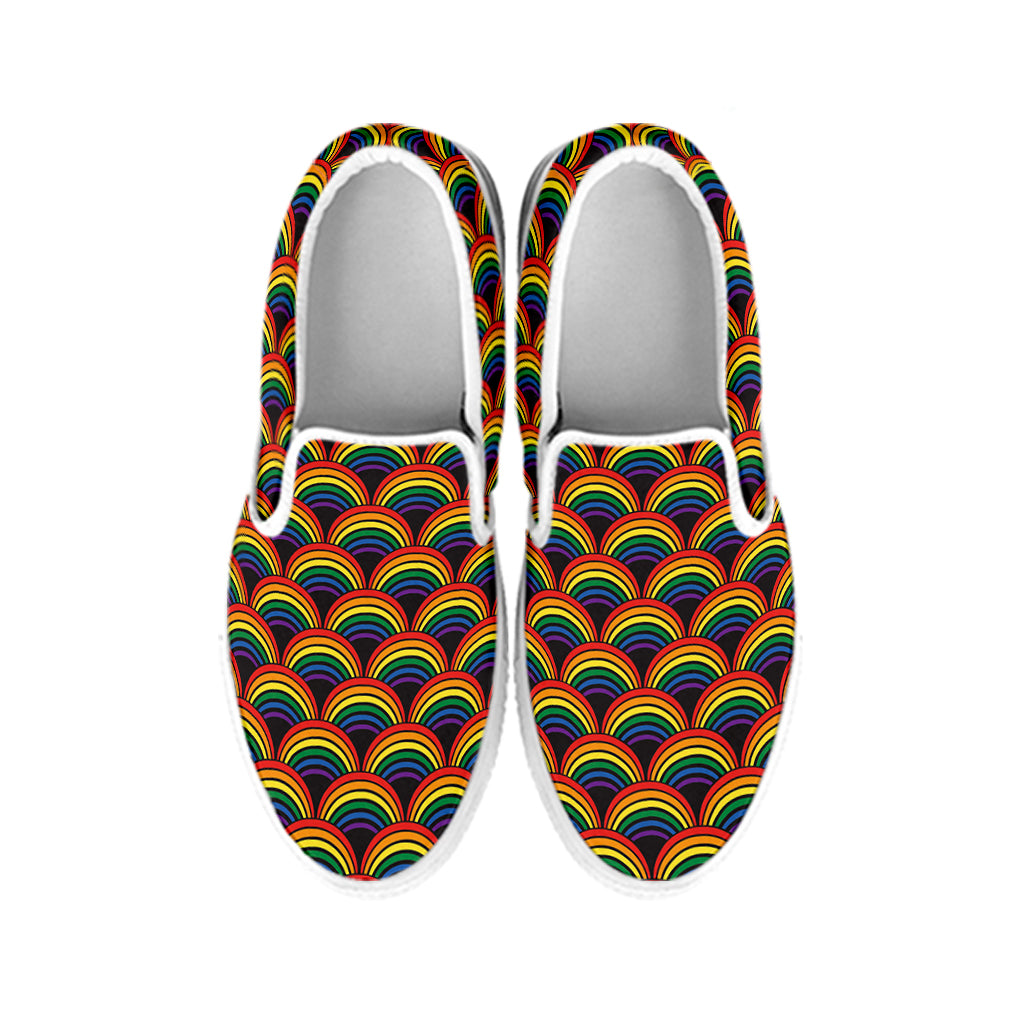 Rainbow Wave Pattern Print White Slip On Shoes