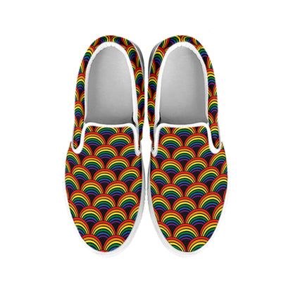 Rainbow Wave Pattern Print White Slip On Shoes