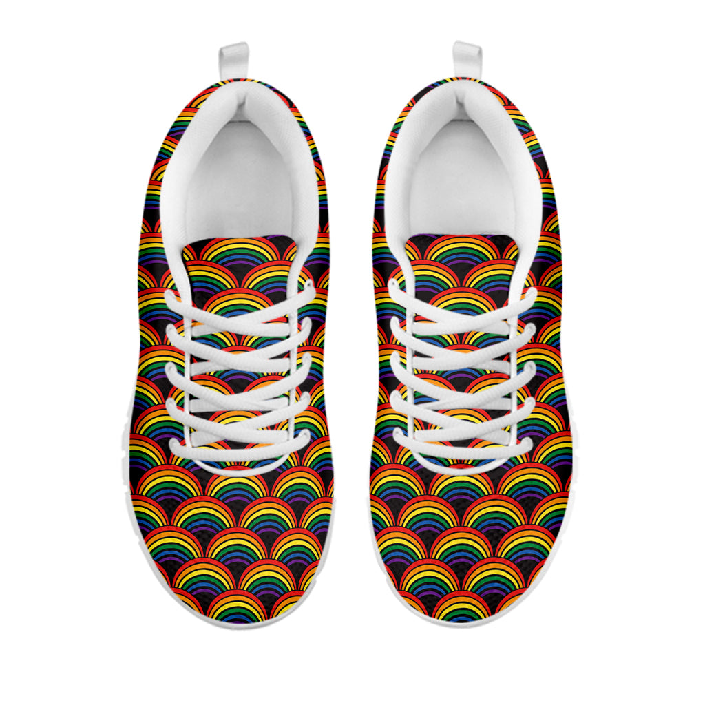 Rainbow Wave Pattern Print White Sneakers