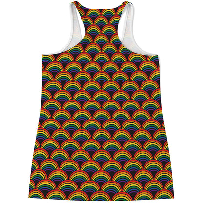 Rainbow Wave Pattern Print Women's Racerback Tank Top