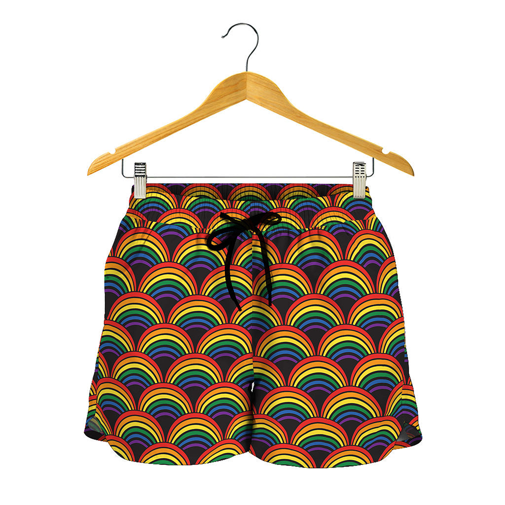 Rainbow Wave Pattern Print Women's Shorts