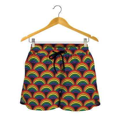 Rainbow Wave Pattern Print Women's Shorts
