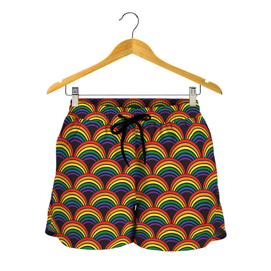 Rainbow Wave Pattern Print Women's Shorts