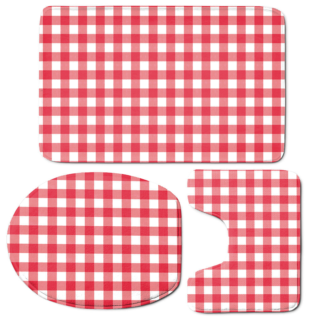 Raspberry Red And White Gingham Print 3 Piece Bath Mat Set