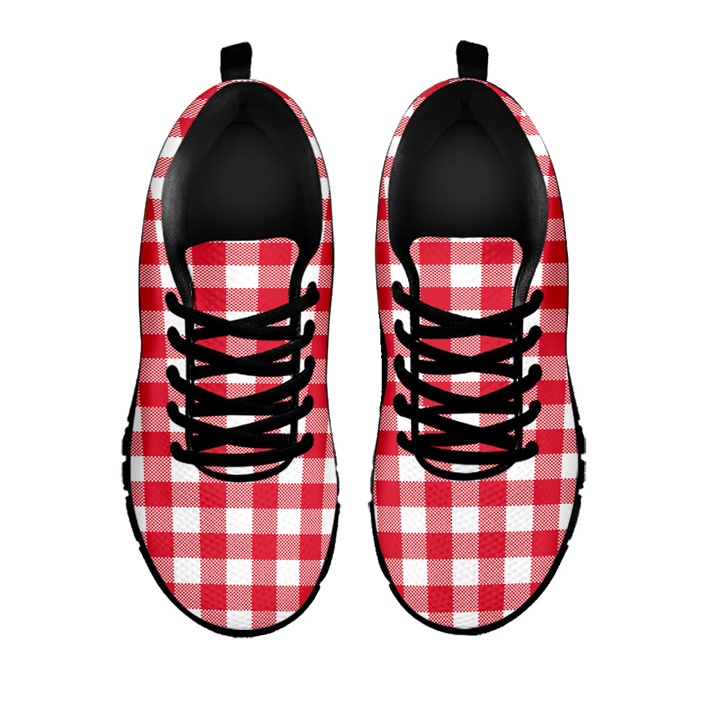 Raspberry Red And White Gingham Print Black Sneakers
