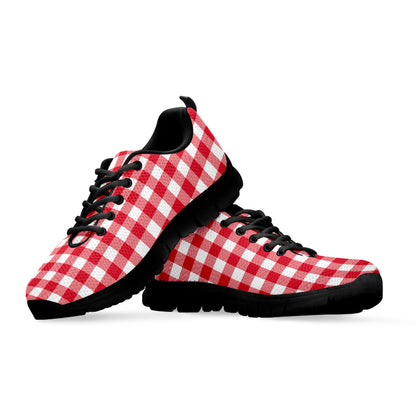 Raspberry Red And White Gingham Print Black Sneakers