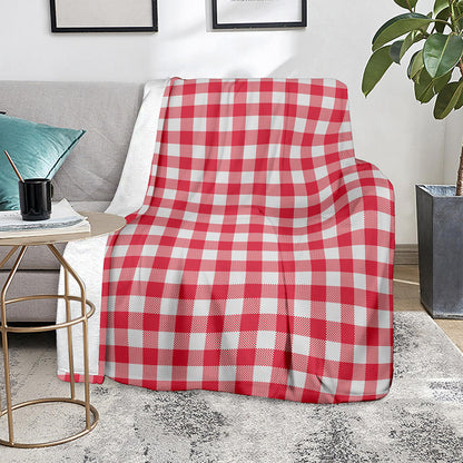 Raspberry Red And White Gingham Print Blanket