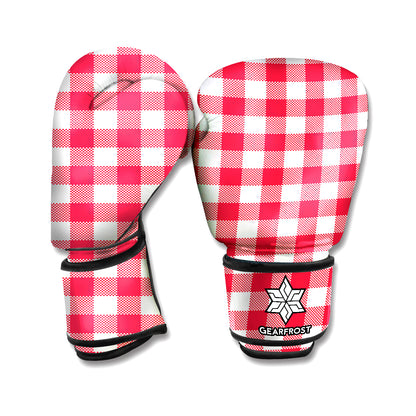 Raspberry Red And White Gingham Print Boxing Gloves