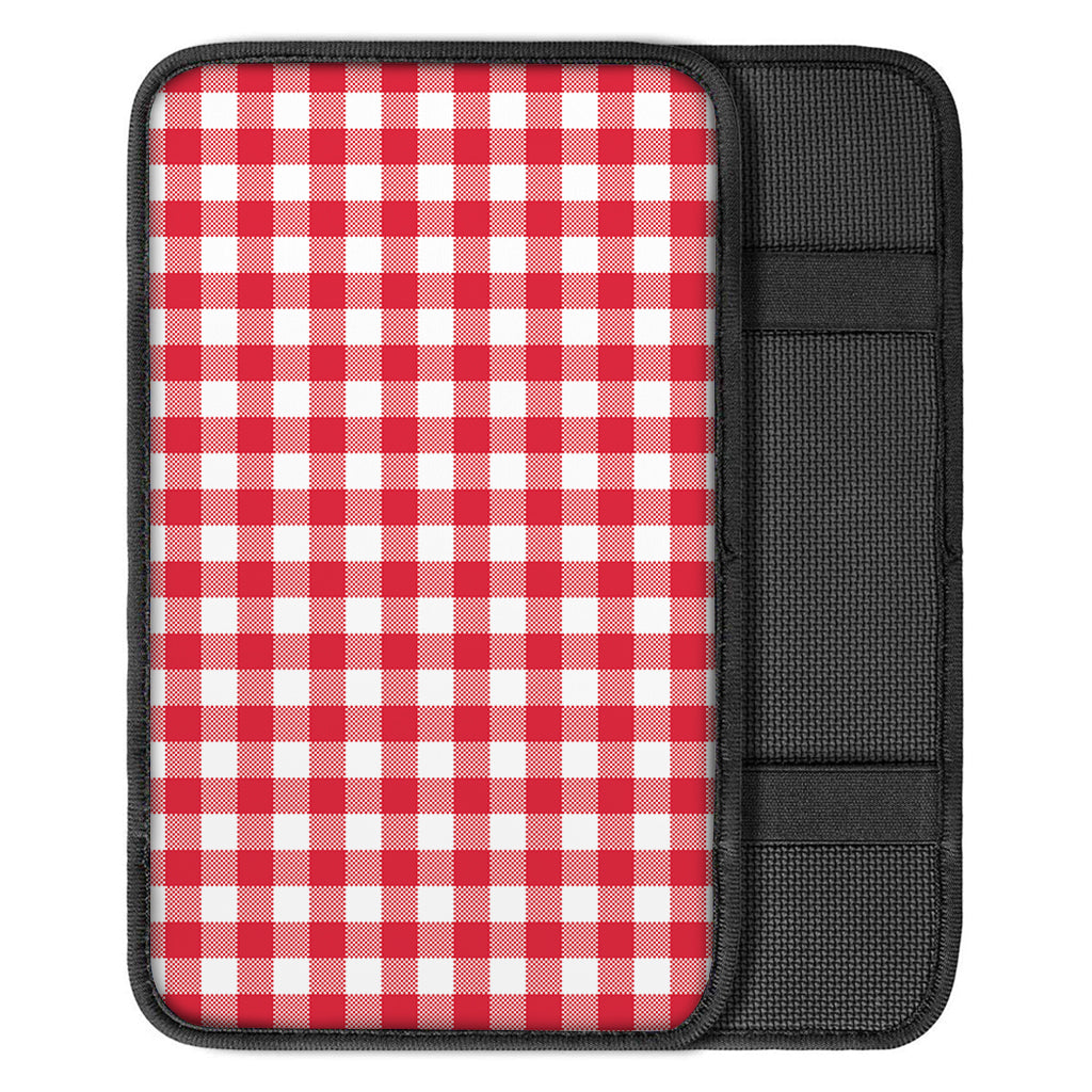 Raspberry Red And White Gingham Print Car Center Console Cover