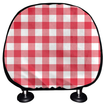 Raspberry Red And White Gingham Print Car Headrest Covers