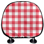 Raspberry Red And White Gingham Print Car Headrest Covers