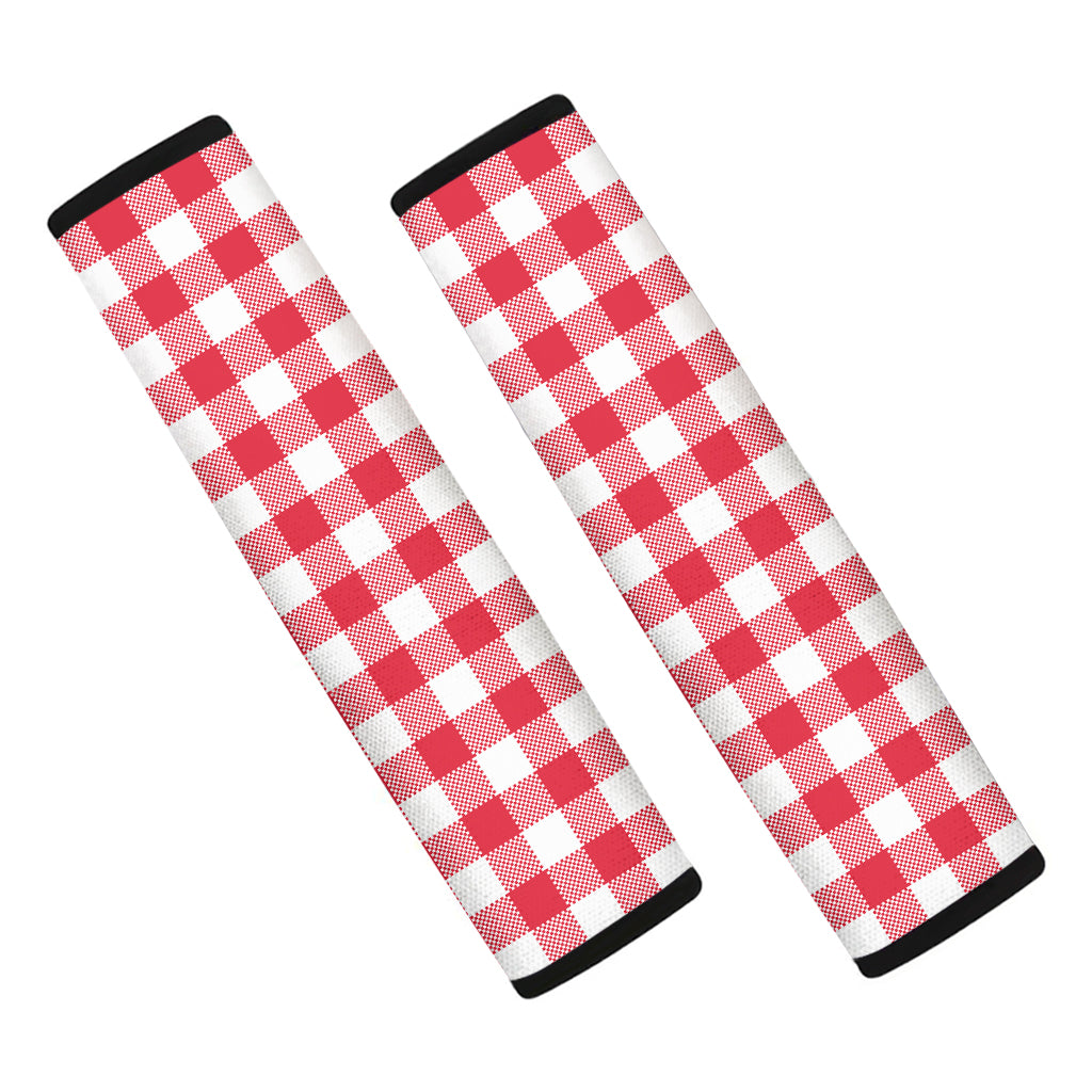 Raspberry Red And White Gingham Print Car Seat Belt Covers
