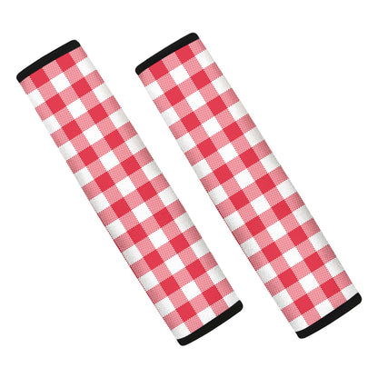 Raspberry Red And White Gingham Print Car Seat Belt Covers