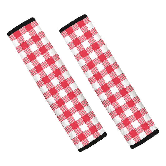 Raspberry Red And White Gingham Print Car Seat Belt Covers