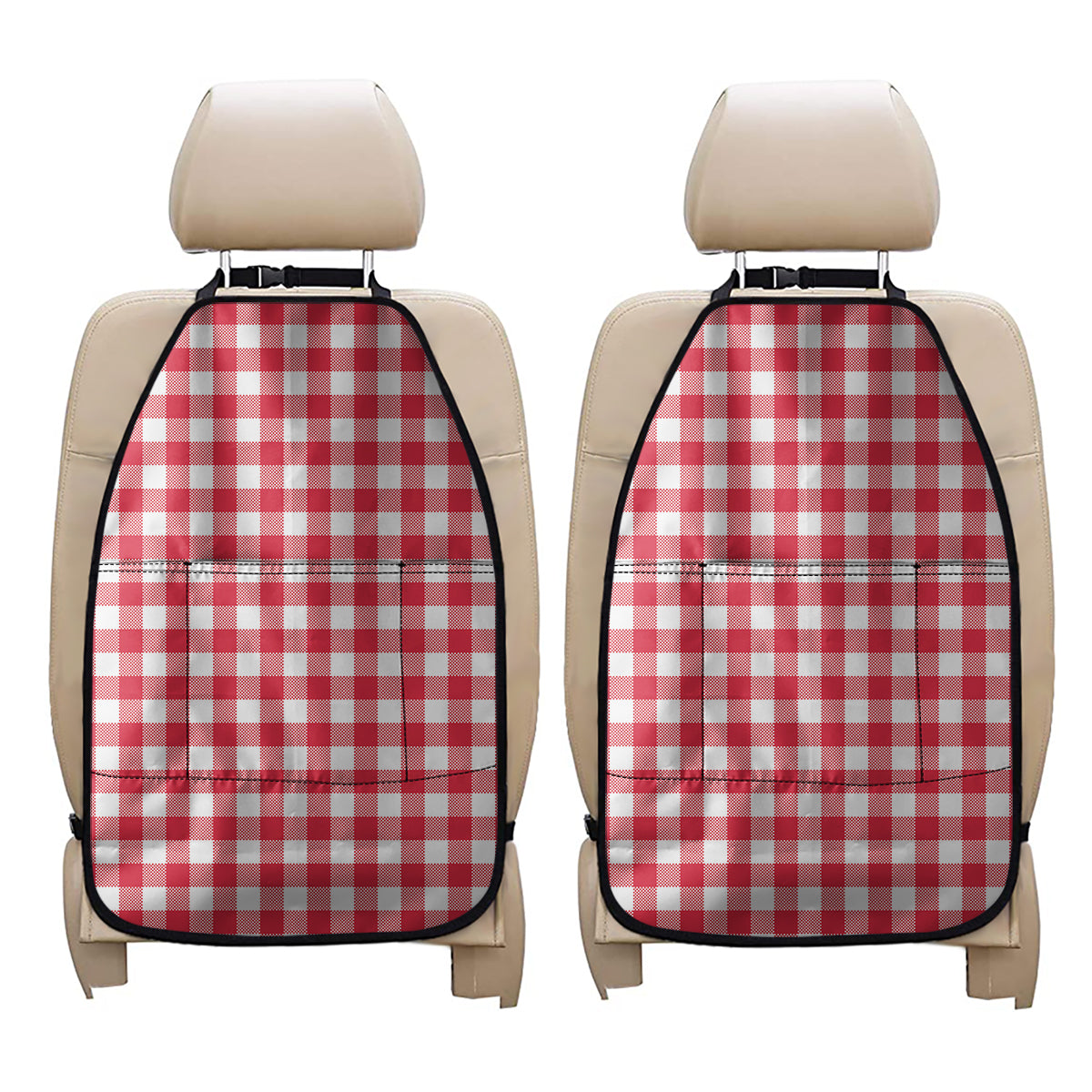 Raspberry Red And White Gingham Print Car Seat Organizers