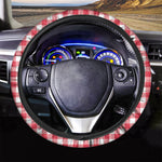 Raspberry Red And White Gingham Print Car Steering Wheel Cover