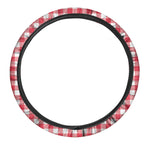 Raspberry Red And White Gingham Print Car Steering Wheel Cover