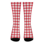 Raspberry Red And White Gingham Print Crew Socks