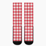 Raspberry Red And White Gingham Print Crew Socks