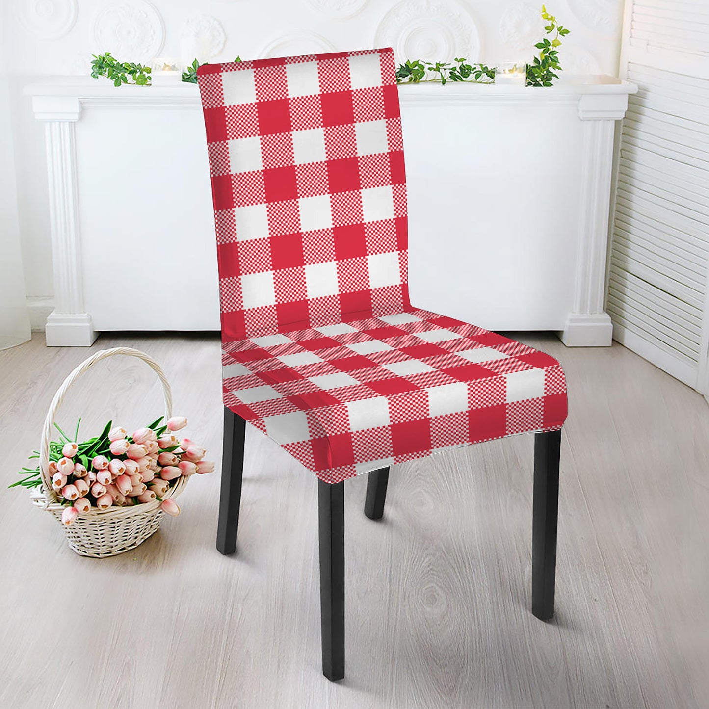 Raspberry Red And White Gingham Print Dining Chair Slipcover