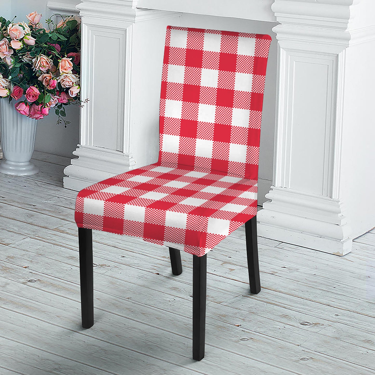 Raspberry Red And White Gingham Print Dining Chair Slipcover
