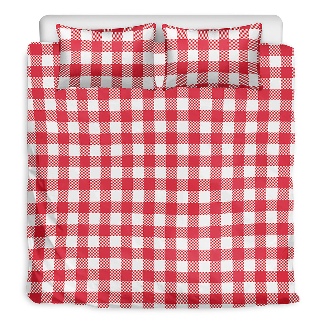 Raspberry Red And White Gingham Print Duvet Cover Bedding Set