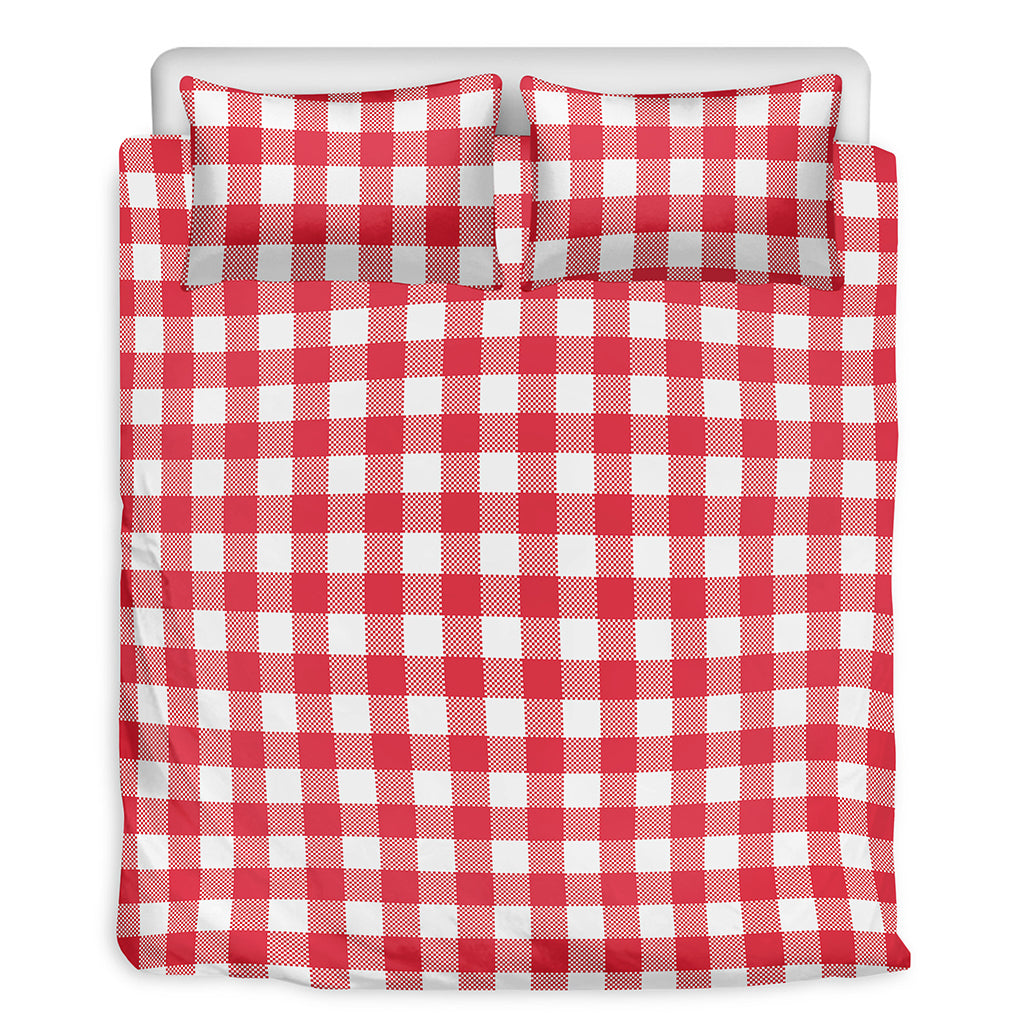 Raspberry Red And White Gingham Print Duvet Cover Bedding Set