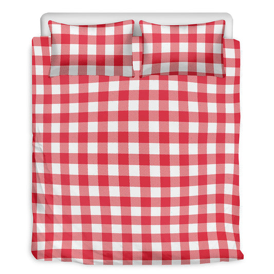 Raspberry Red And White Gingham Print Duvet Cover Bedding Set