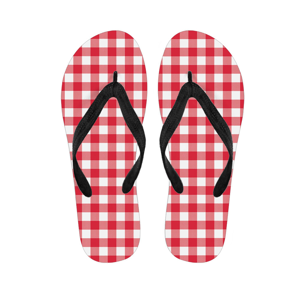 Raspberry Red And White Gingham Print Flip Flops